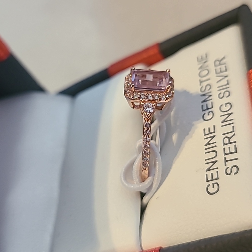 ROSE GOLD GENUINE AMETHYST STERLING SILVER 18" PENDANT & MATCHING RING - Picture 4 of 15